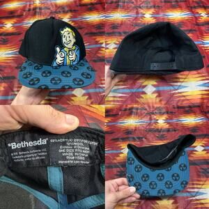 Bethesda Fallout Vault Boy Adult Adjustable Snapback Hat Black Blue 2016